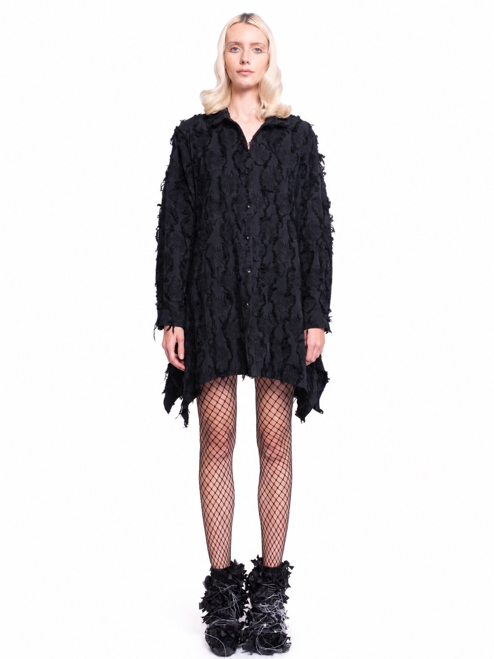 Videmus Omnia One of a Kind Black Textured Shirt Dress Handmade NYC Size S